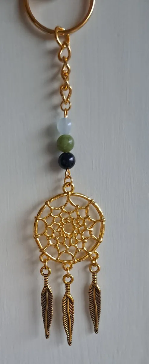 mineraalsteen Sleutelhanger Horoscoop "Weegschaal" / Dromenvanger, goudkleurig Zwart, blauw, groen