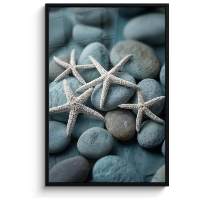 FrameYourWall Poster in lijst - Fotolijst 80x120 cm - Posters - Zeesterren - Stenen - Wit - Posterlijst zwart - Decoratie - Wanddecoratie woonkamer - Muurdecoratie slaapkamer