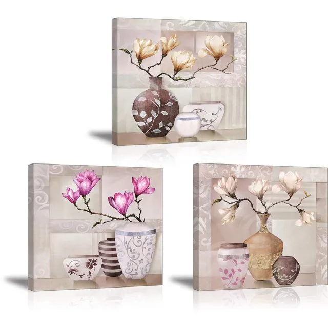 Unyqoos Kleurrijke Magnolia Canvas Wanddecoratie Set van 3 voor Interieurverrijking