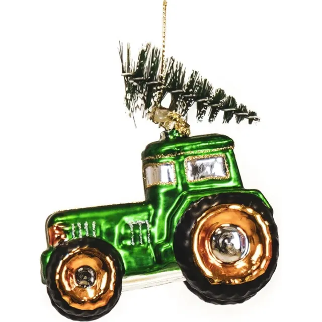 Housevitamin Kersthanger Tractor – Glas Groen – 9x5x10 cm – Glazen Kerstbal – Vrolijke Tractor Kerstversiering