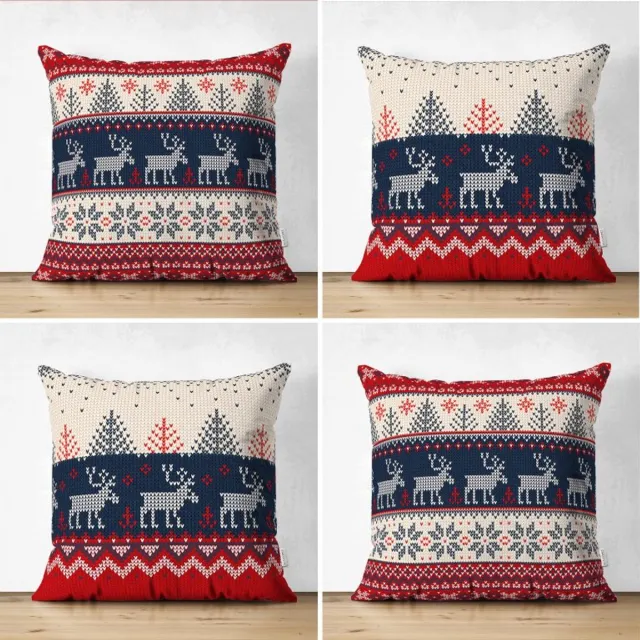 De Groen Home Sierkussen Velvet Set van 4 stuks - 45x45 cm - Kerst Rendieren - Inclusief binnenkussen Beige