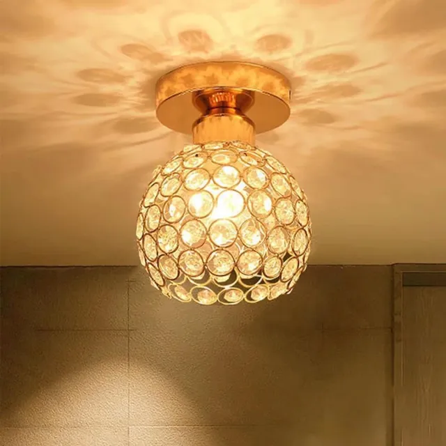 KZQ Mini Kristallen Plafondlamp - 25cm - Rond Met Kleine Kristallen - E27 Fitting - Dimbaar - Voor Hal Slaapkamer En Woonkamer geel.5