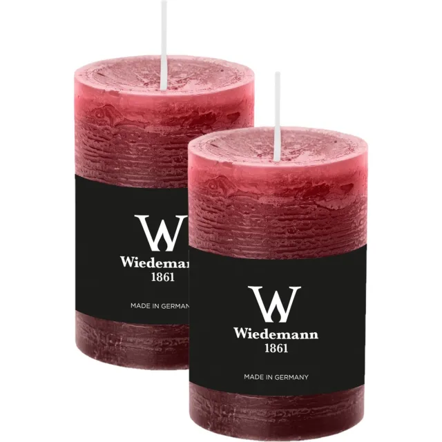Wiedemann Cilinderkaars/stompkaars - 2x - rustieke kaars - bordeauxrood - 6 x 9 cm - 30 branduren Bordeaux rood