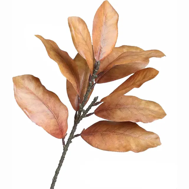 Globalgiftshop Steelbloem / kunstbloem magnolia blad 50 cm herfst -geel
