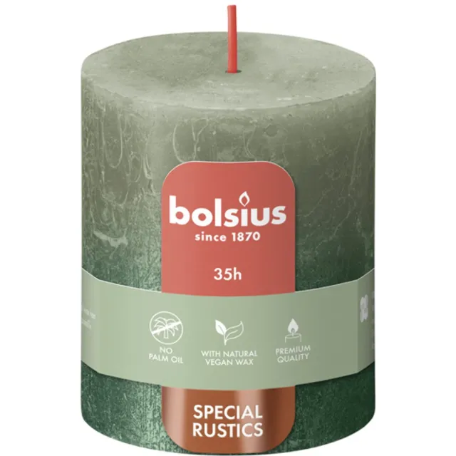 Bolsius Rustiek stompkaars - Fading metallic - 80/68 - 1 Stuk - Fresh Olive + Metallic Green Groen