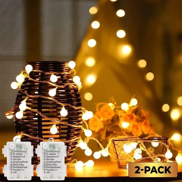 Homèlle 2-Pack Homèlle lichtsnoer - 100 LED (2x50) - 10 meter verlicht (2x5) - Mat - Warm-wit - ø2cm - Tuinverlichting - Kerstverlichting buiten & binnen - Buitenverlichting - Lichtslinger - Lampjes slinger