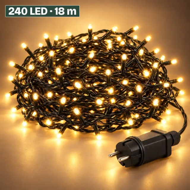 Levano Kerstverlichting Buiten 240 LED 18 m Extra Warm Wit - Lichtsnoer voor Binnen en Buiten - Kerstlampjes met Stekker - Kerstboomverlichting - Lichtslinger - Kerstlichtjes - Lichtketting - Kerstversiering - Timer - Lichtfuncties - Geheugen