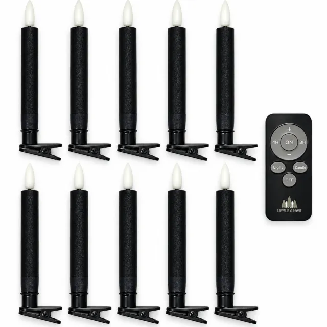 Little Grove set van 10 LED-kerstboomkaarsen met clips - antraciet