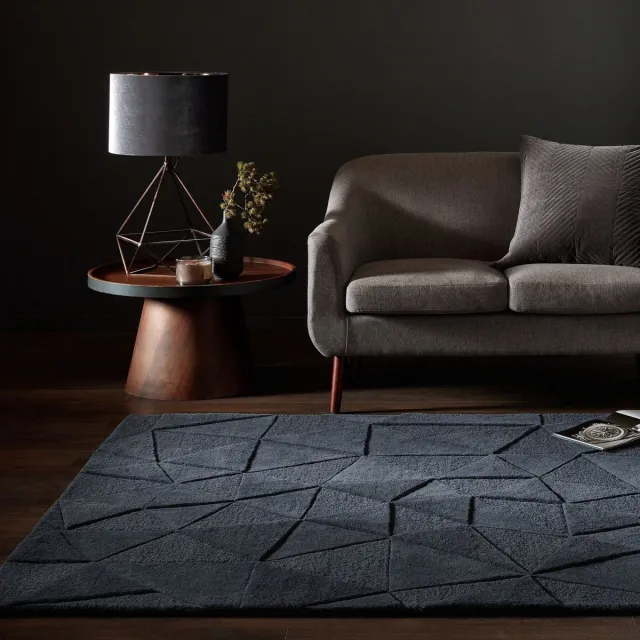 flycarpets Shard Modern Laagpolig - 100% Wol - Geo Vloerkleed - Grijs Charcoal - 160x230 cm