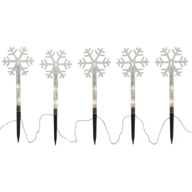 Star Trading buitenverlichtingsketting 'Wandy' met sneeuwvlokdesign, batterijen + timer, 5 LED-lichtbronnen, warm wit, L 140 cm