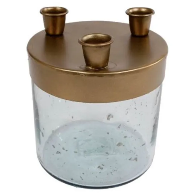 Gifts Amsterdam Van Manen Kandelaar Decoration Jar 16 Cm Glas Goud/transparant
