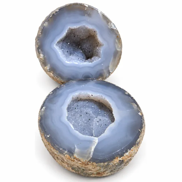 S4H Agaat Geode – 2 Helften – 1120 Gram – Blauwgrijs – Decoratieve Natuursteen met Kristallen