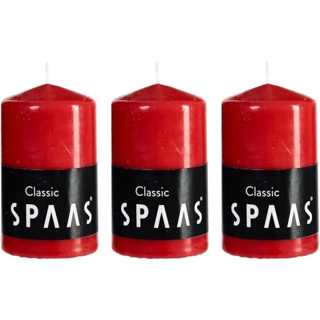 Spaas Cilinderkaars/stompkaars - rood - 3x - 6 x 10 cm - 25 branduren - horeca kaarsen