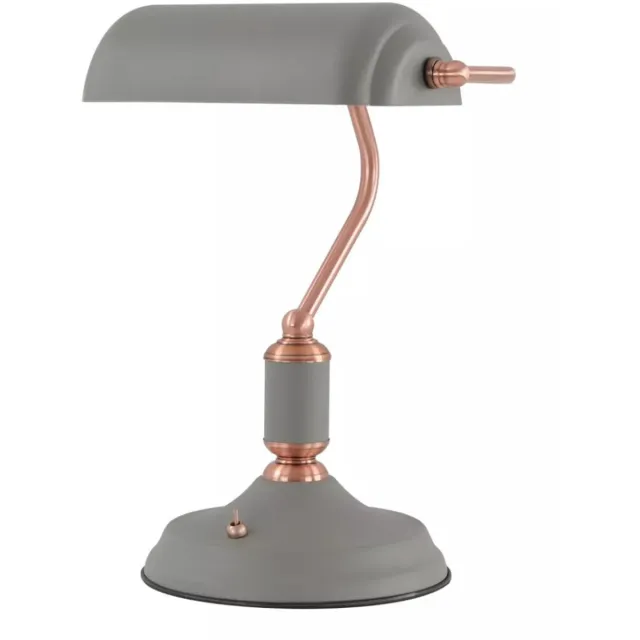 Volani Notarislamp - Klassieke bureaulamp - Bankierslamp - Banker lamp - Koper en Grijs - Retro Bureaulamp Grijs en Koper