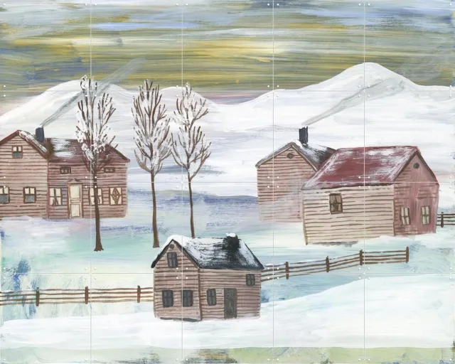 IXXI Dans La Campagne En Hiver, Nathalie Lété - 100 x 80 cm - Grote wanddecoratie en posters - Schilderijen, Gang, Woonkamer, Sneeuw, Winter Wit