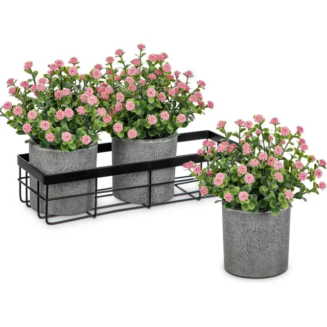 Unyqoos ® Decoratieve Set van 3 Kunstbloemen in Pot met Moderne Metalen Mand voor Huisdecoratie kleurrijk