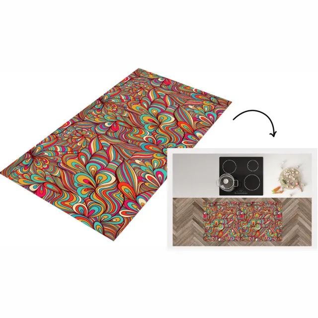 KitchenYeah Keukenloper 120x60 cm - Keukenmat vinyl Design - Jaren 70 - Fantasy - Kleur - Keukenmatten loper - Keuken vloerkleed tapijt Design - Fantasy - Kleur