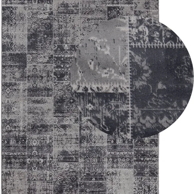 Lifa-Living Lifa Living - Vloerkleed - Grijs Tinten - Synthetisch Wol - Vintage - Patchwork - 160 x 230 cm