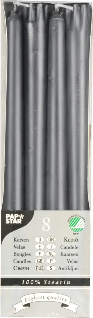 Conpax Candles Dinerkaarsen/kandelaarkaarsen Nordic - 8x stuks - zilvergrijs - 7 branduren - 25 cm