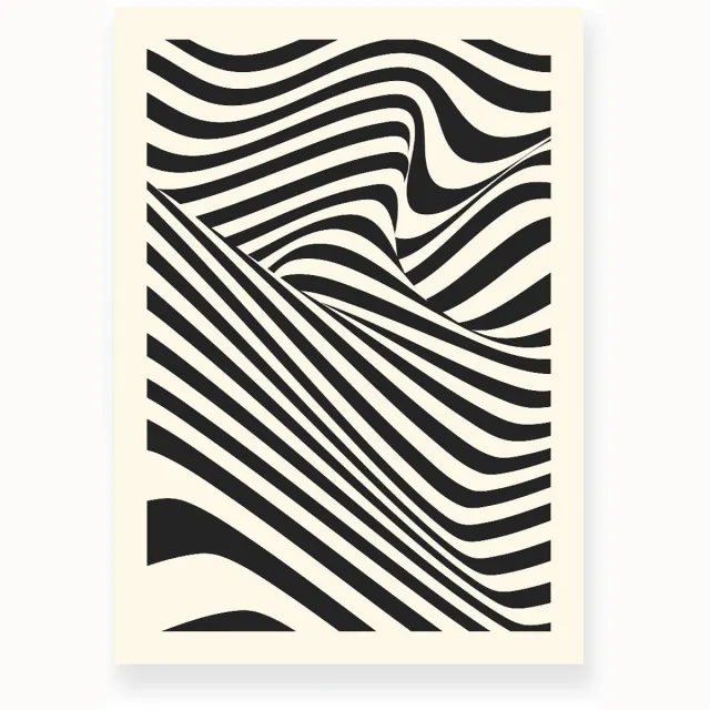 Yisual Poster 50x70 cm - Optische Illusie - Lijnen - Zwart - Beige - Abstract - Vintage - Muurdecoratie - Wanddecoratie