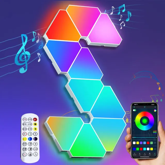 Rosnek Triangle RGB Wandlamp Binnen met WiFi, APP, Afstandsbediening en Google Home & Alexa - 5V USB - voor Gamer & Slaapkamer Sfeerlamp - 3 Stuks wit