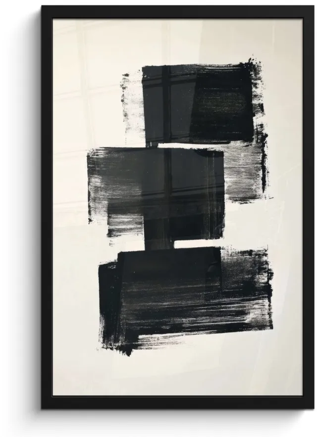 FrameYourWall Poster in lijst - Fotolijst 40x60 cm - Posters - Rechthoeken - Penseelstreken - Abstract - Zwart - Posterlijst zwart - Decoratie - Wanddecoratie woonkamer - Muurdecoratie slaapkamer