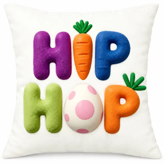 SWGOTA Paaskussenhoes 45 x 45 cm van polyester - Vierkante sierkussenhoes met kleurrijke letters, paasei en wortels voor de bank Wit
