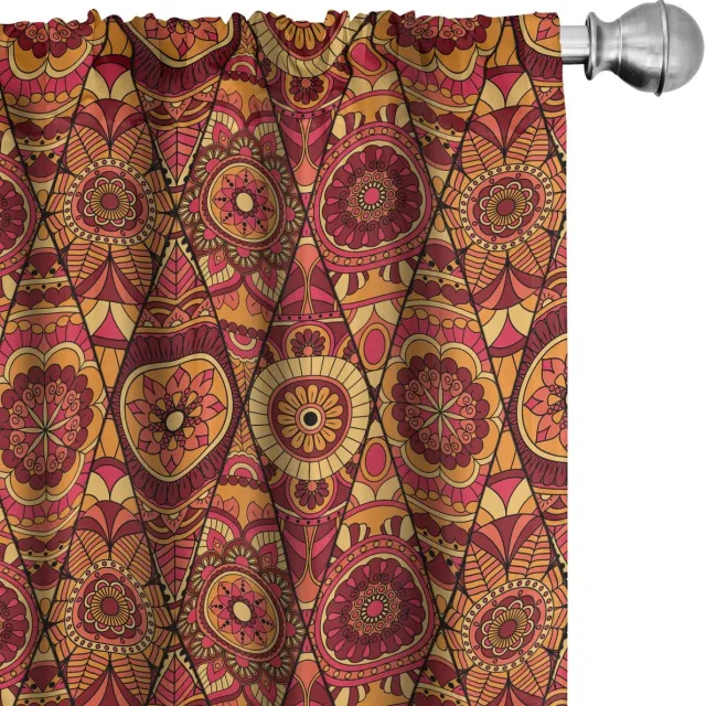ABAKUHAUS Mandala gordijnen – Geometrische bloemmotieven – 2x75x245 cm – Veelkleurig Mehrfarbig
