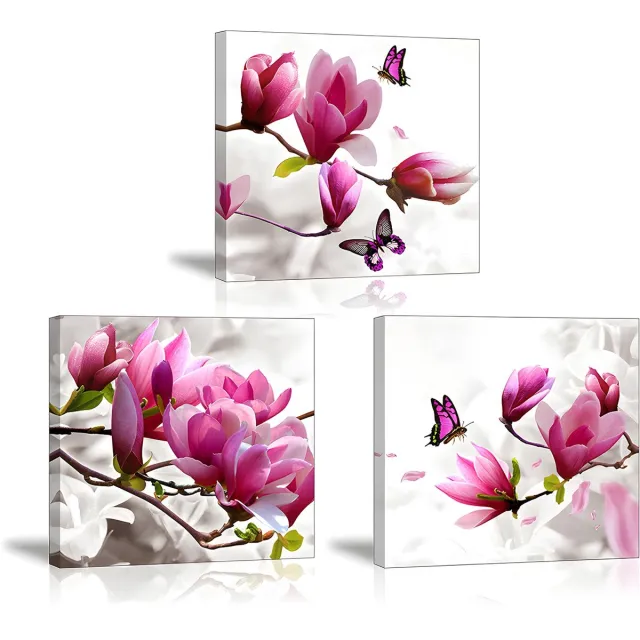 Unyqoos Set van Drie Elegante Canvas Schilderijen met Orchideeën voor Wanddecoratie 30x30 cm wit roze