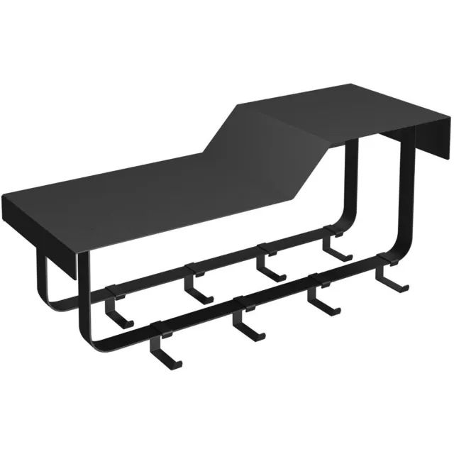 Gorillz Layer - Wandkapstok met Hoedenplank - 8 Verschuifbare Haken - Metaal - Industrieel - Zwart