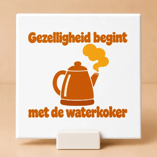 Bedruk King Retro jaren 70 Thee-Tante in winterstand Tegel – Nostalgische huiselijke decoratie voor theeliefhebbers - 15 x 15 cm met houder Wit
