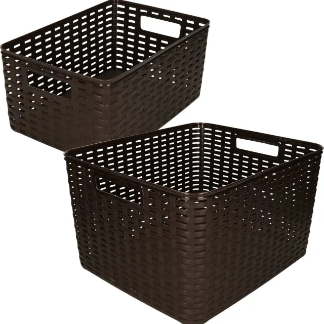 Forte Plastics Set van 6x stuks opbergboxen/opbergmandjes rotan donkerbruin kunststof met inhoud 10 en 18 liter