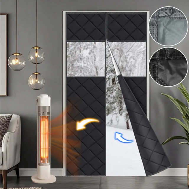 MUPOO Magneet warmtewerend gordijn voor deuren, 90×210cm, dik dubbellaags, thermisch gordijn & thermisch deurgordijn, isolerend gordijn tegen kou en hitte, winddicht, Zwart