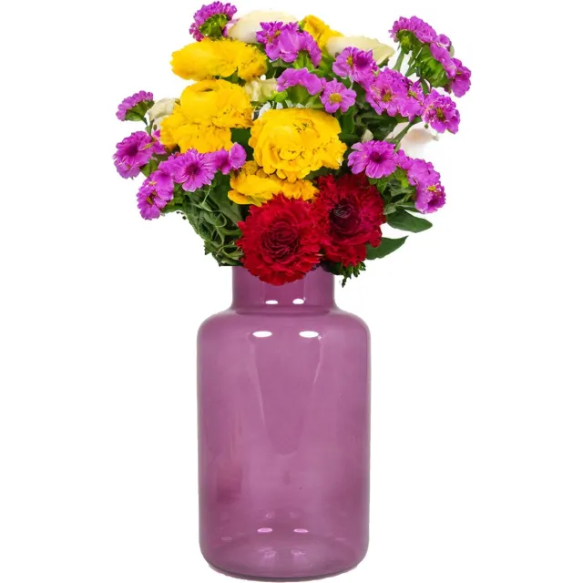 Bela Arte Bloemenvaas Milan - transparant paars glas - 15 x 25 cm - melkbus vaas met smalle hals