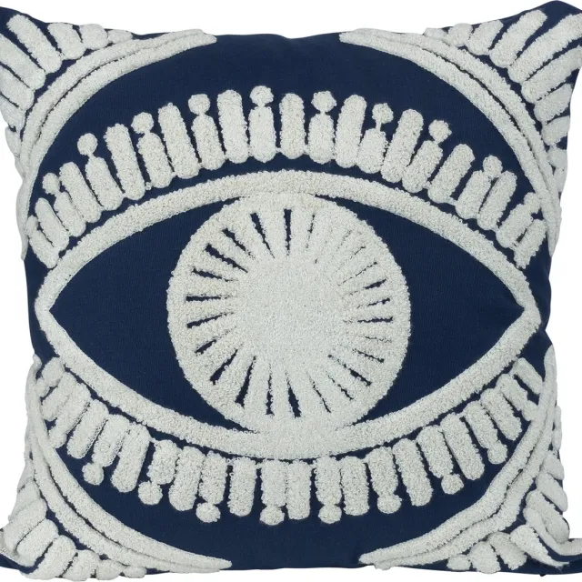 QUVIO Sierkussen met oog - Gevuld - Sierkussens voor binnen - kussentjes bank - Kussentjes - Sierkussens vierkant - Gevulde sierkussens - Sierkussens blauw - Figuren sierkussens - Sierkussens - Woonaccessoires - 45 x 45 cm - Jute - Beige en blauw