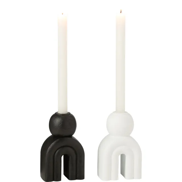 J-Line kandelaar Modern - cement - zwart/wit - 2 stuks Multi