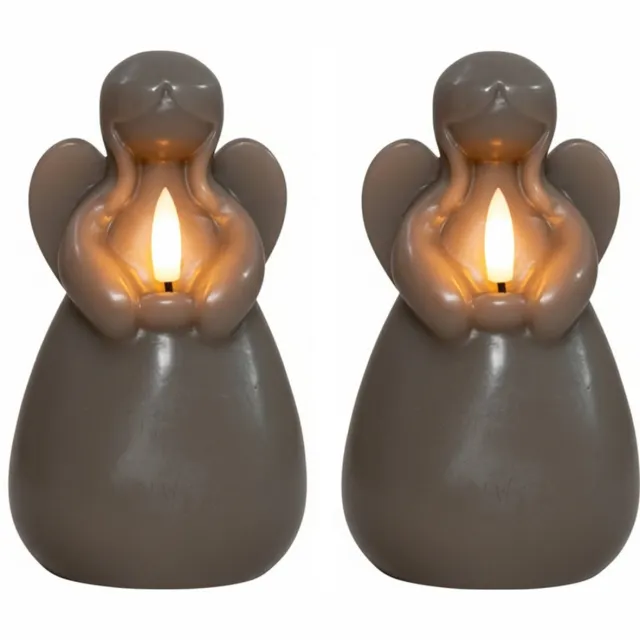 Anna's Collection LED kaars engel - 2x - taupe - 14 x 8 cm - met timer - op batterijen - kerst - kerstkaarsen