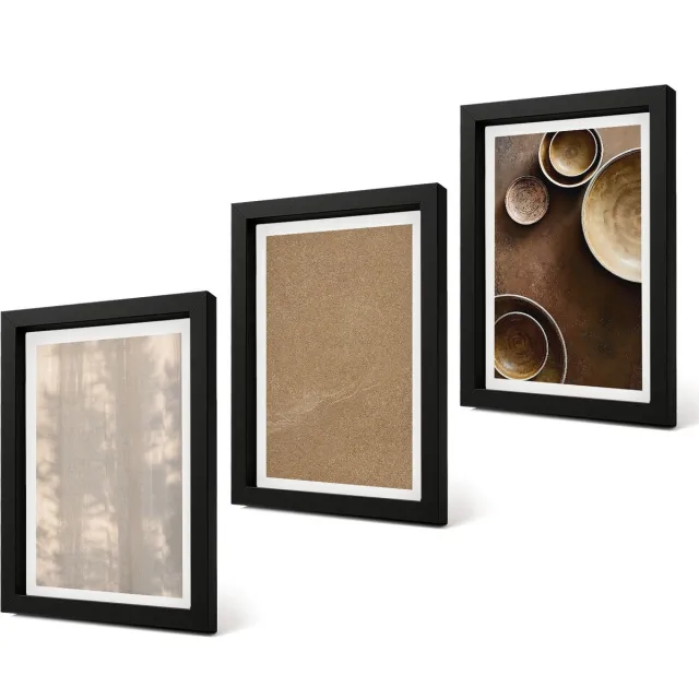 Coloray 4-Delige Schilderij Set - Structuren en texturen in een minimalistische stijl - 20 x 30 cm - Muurdecoratie - Wanddecoratie - Slaapkamer Zwarte lijst