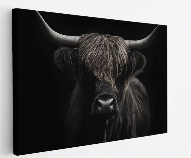 Saammp Canvas Schilderij - Schotse hooglander koe - Portret - natuur - 90x60 - Foto op canvas - Wanddecoratie - Muurdecoratie Woonkamer - Slaapkamer decoratie - Canvas Print Multicolor