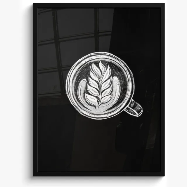 FrameYourWall Poster in lijst - Fotolijst 50x70 cm - Posters - Krijttekening - Koffie - Latte art - Posterlijst zwart - Decoratie - Wanddecoratie woonkamer - Muurdecoratie slaapkamer