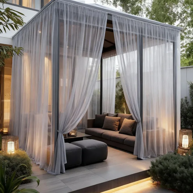 MUPOO DIY Extra Breed 320cm - 2 stucks Vliegengordijn - Fijnmazig Insectennet - Boho voor Prieel, Overkapping & Lounge - Beige - 320x213cm - 2 stucks Lichtgrijs-1 stuk