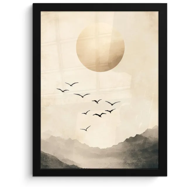 FrameYourWall Poster in lijst - Fotolijst 30x40 cm - Posters - Landschap - Japandi - vogel - Posterlijst zwart - Decoratie - Wanddecoratie woonkamer - Muurdecoratie slaapkamer