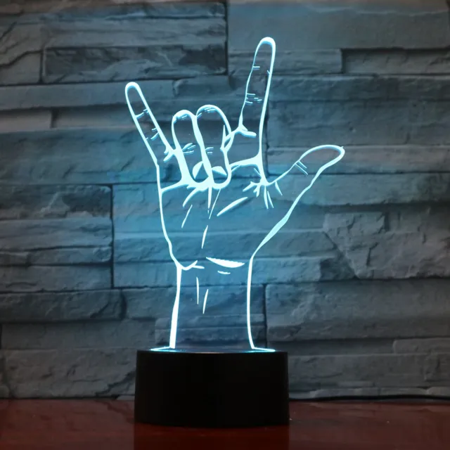 MC Living 3D Led Lamp Met Gravering - RGB 7 Kleuren - Rock En Roll Hand
