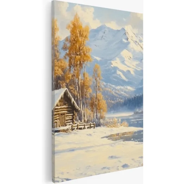Saammp Canvas Schilderij - Natuur - Bevroren riet - landschap - 75x100 - Foto op canvas - Wanddecoratie - Muurdecoratie Woonkamer - Slaapkamer decoratie - Canvas Print Multicolor
