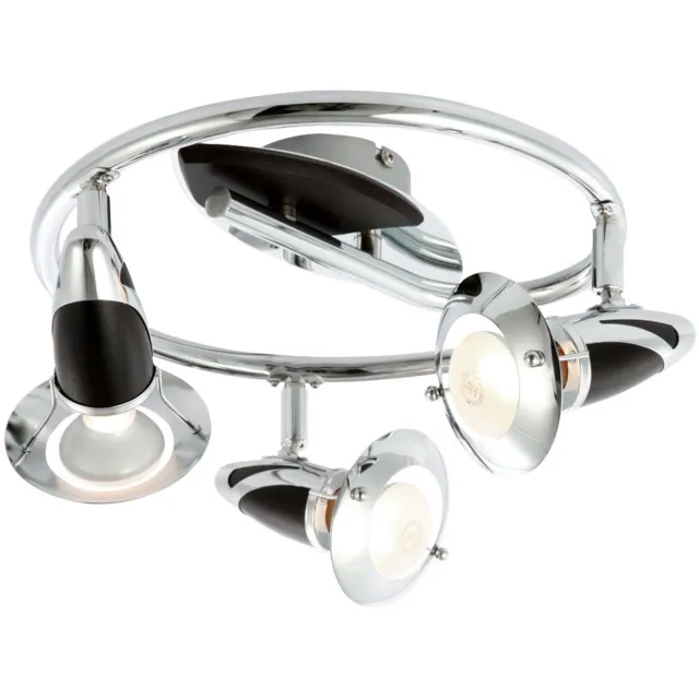 Globo Plafondlamp 3 vlammen woonkamer rond zwenkbaar, chroom hout donkerbruin, 3x E14, DxH 30 x 17,5 cm zilver