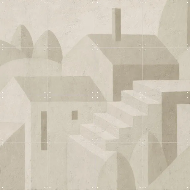 IXXI Subtle Town, Dan Hobday & Various - 80 x 80 cm - Grote wanddecoratie en posters - Abstract, Modern, Minimalisme, Illustraties, Eetkamer Beige / Grijs / Wit