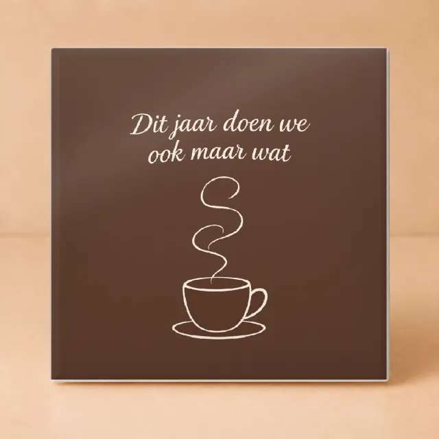 Bedruk King Minimalistische Nieuw Jaar Zelfde Chaos Tegel – Strakke One-Line Art Muurdecoratie voor Liefhebbers van Humor - 11 x 11 cm Wit