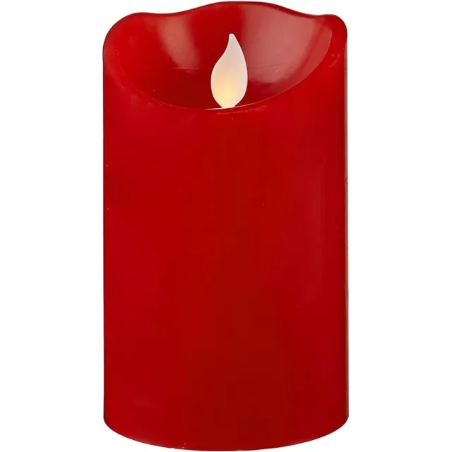 Star Trading Kaars M-Twinkle, zuilkaars, rood, LED, timer, warm geel, binnenkant, 12,5 cm