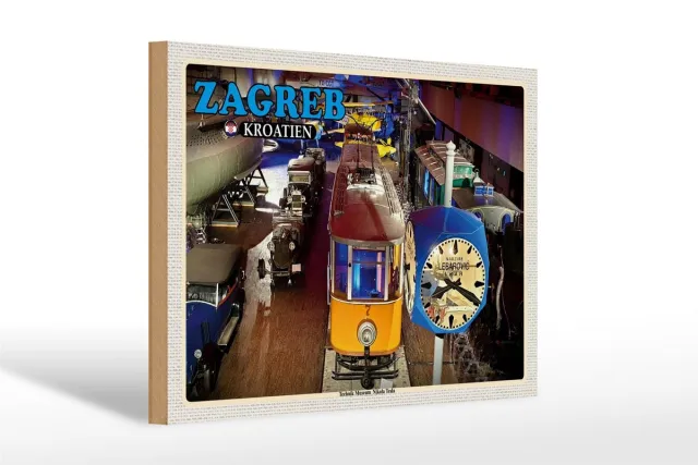 Femer Holzschild Reise 30x20cm Zagreb Kroatien Technik Museum Tesla Deko Multi-coloured