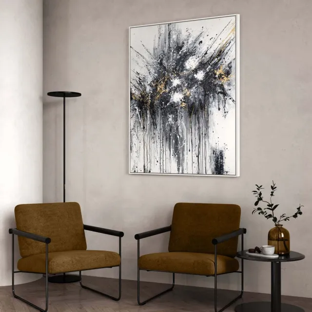 YS Canvas schilderij handgeschilderd dance of splashes abstract – YS-Art Gallery – Luxe wanddecoratie voor woonkamer – Modern schilderij voor slaapkamer en hal Black
